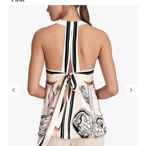 REISS AIDA SCARF PRINT PINK BLACK SLEEVELESS TOP BACKLESS BOW BLOUSE SIZE 10